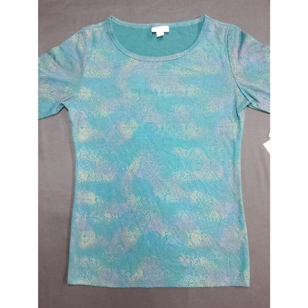 NWT Lularoe Metallic Rainbow Embellishments on Teal Top with Half Sleeves